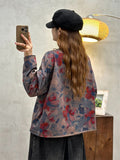 Female Vintage Oil Painting Floral Print Long Sleeve Shirt