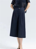 Semi-Elastic Slimming Wide Leg Cropped Pants for Ladies