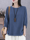 Women's Simple Oversized Crew Neck Batwing Sleeve Shirt