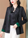 Chinese Style Female Colorblocked Sleeve Cuff Shirts