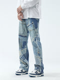 Men's Vintage Personality Contrast Color Patch Durable Jeans