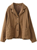 Women's Autumn Notched Lapel Single-Breated Plain Linen Blazer