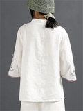 Chinese Ancient Style Floral Embroidery Knot Button Shirt for Women