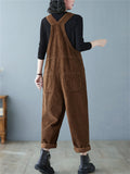 Women's Cute Square Neck Patch Pocket Corduroy Overalls