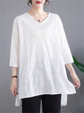 Women's Loose Checked V Neck Breathable Shirt for Summer