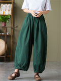 Comfortable Cotton Linen Elastic Waist Lantern Pants for Female