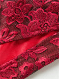 Women's Elegant Flower Embroidery Red Lace Qipao Dress