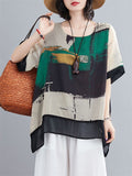 Women's Retro Print Round Neck Half Sleeve Cozy Chiffon Shirt