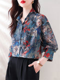 Women's Chiffon Shirt with Flower Ink Painting