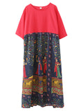 Female Ethnic Style Animal Floral Mosaic Plus Size Dresses