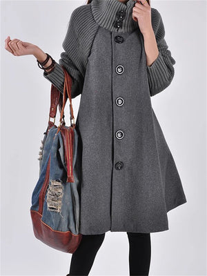 Women's Chic Splicing High Neck Elegant Cape Woolen Coat