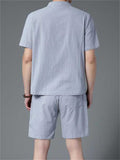 Stand Collar Shirt & Shorts Tang Suit Men's Summer Outfits