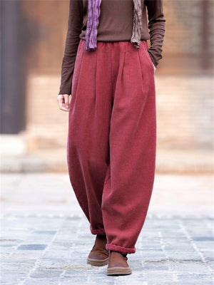 Women's Warm Thickened Cotton Linen Pants for Winter