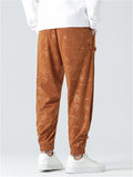 Men's Chinese Style Bamboo Leaf Pattern Side Button Corduroy Pants