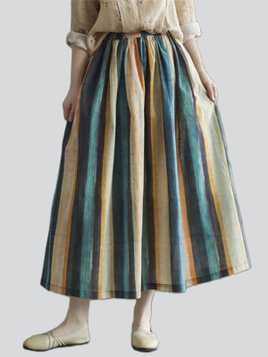 Summer Holiday Contrast Color Stripe Swing Skirt for Women