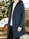 Men's Hooded Mid Length Plush Liner Buttonless Coat