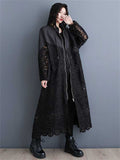 Women's Splicing Design Waist Drawstring Zipper Hooded Coat