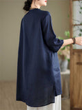 Female Leisure Cotton Linen 3/4 Sleeve Mid-Length Shirt