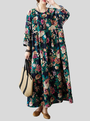 Women's Beautiful Floral Printing Loose Maxi Dresses