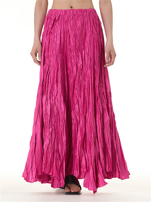 Solid Color Crinkled Maxi Skirts for Ladies