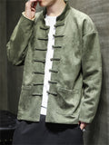 Men's Unique Hanzi Embroidery Knot Button Faux Suede Jacket