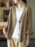 Female Casual Plain Button Up Jacket with Pockets