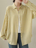 Summer Extra Thin Striped Lapel Button Up Shirt for Women