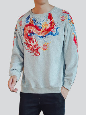 Flying Loong Embroidery Long Sleeve Round Neck Shirt