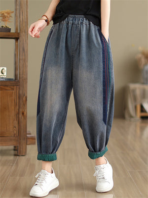 Ladies Patchwork Contrast Color Spring Autumn Jeans