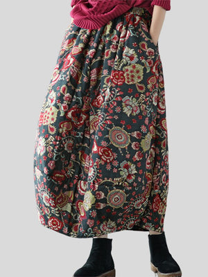 Women's Ethnic Floral Printed Skirts for Autumn Winter