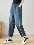 Female Rough-edged Elastic Waist Large Size Jeans