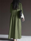 Spring Autumn V-neck Simple Relaxed Solid Dresses for Ladies