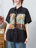 Women's Vintage Printed Spliced Short Sleeve Shirt