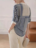 Elegant Stand Collar Geometric Print Single-Breasted Shirt for Lady