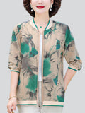 Women's Floral Print Zipper Plus Size Loose Jacket for Autumn