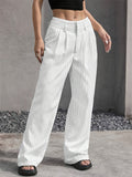 Casual High-Rise Spliced Striped Pants for Women