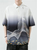 Chinese Landscape Ink Painting Vintage Shirt for Men