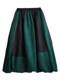 Casual Black Green Contrast Color Lace Up Vest + Lantern Skirt