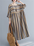 Women's Multicolor Stripes Big Size Loose Casual Dress