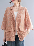 Women's Elegant Floral Lace Hollow Out Lapel Blazer