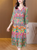 Elegant 3/4 Sleeve Spliced Floral Dress for Women