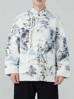 Men's Ink Wash Painting Bamboo Print Trendy Jackets