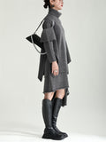 Vogue Turtleneck Irregular Hem Cape + Knitted Dress for Women