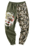 Men's Ancient Loong Sea Wave Embroidery Vintage Pants