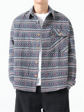 Male Ethnic Geometric Printing Button Up Jackets