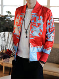 Men's Chinese Dragon Print Slim Fit Baseball Jacket