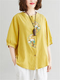 Female Half Sleeve Flower Embroidered Summer Shirts