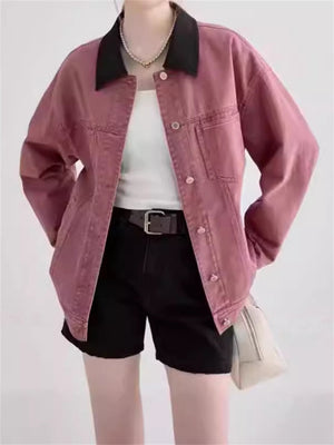 Women's Trendy Patchwork Lapel Single Breasted Denim Jacket