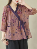 Ladies Ethnic Style Vintage Slanted Placket Shirts