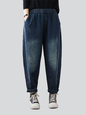 Spring Autumn Female Stylish Elastic Waist Jeans